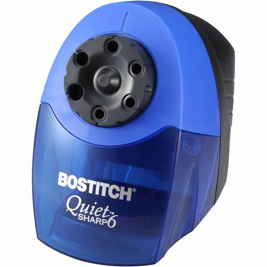 Bostitch QuietSharp 6 Heavy Duty Classroom Electric Pencil Sharpener - Desktop - 6 Hole(s) - 7.5" Height x 5" Width x 9" Depth - Black, Blue - 1 Each