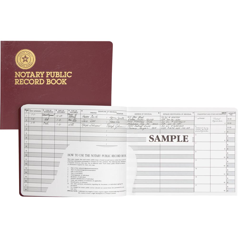 Dome Notary Public Book - 64 Sheet(s) - Thread Sewn - 10.50" x 8.25" Sheet Size - 10 Columns per Sheet - Burgundy - White Sheet(s) - Maroon Cover - Recycled - 1 Each