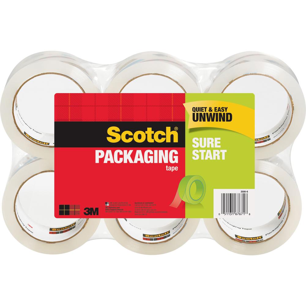 Scotch Sure Start Packaging Tape - 54.60 yd Length x 1.88" Width - 2.6 mil Thickness - 3" Core - Synthetic Rubber Resin - 2.95 mil - Sliver Resistant, Moisture Resistant, Split Resistant - For Sealing