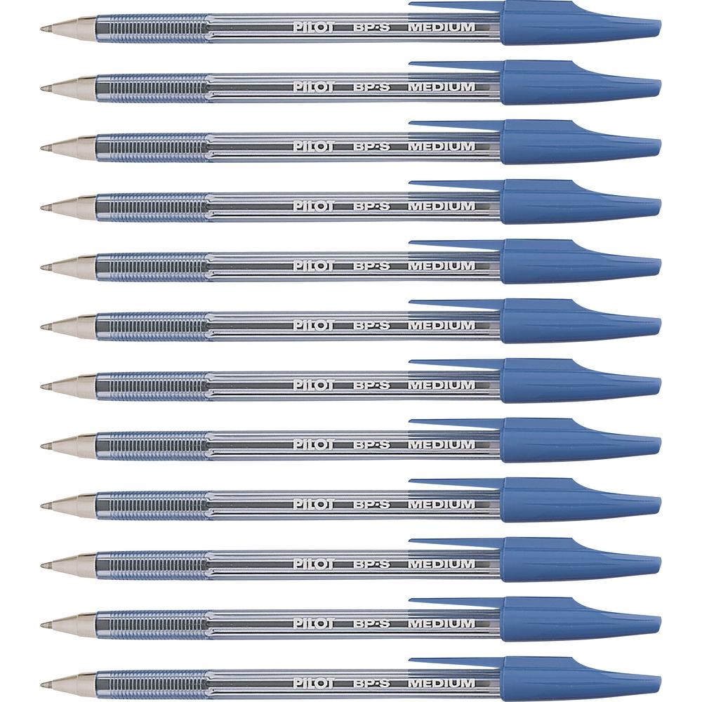 Pilot Better BP-S Ball Stick Pens - Medium Pen Point - 1 mm Pen Point Size - Refillable - Blue - Crystal, Clear Barrel - Stainless Steel Tip - 1 Dozen