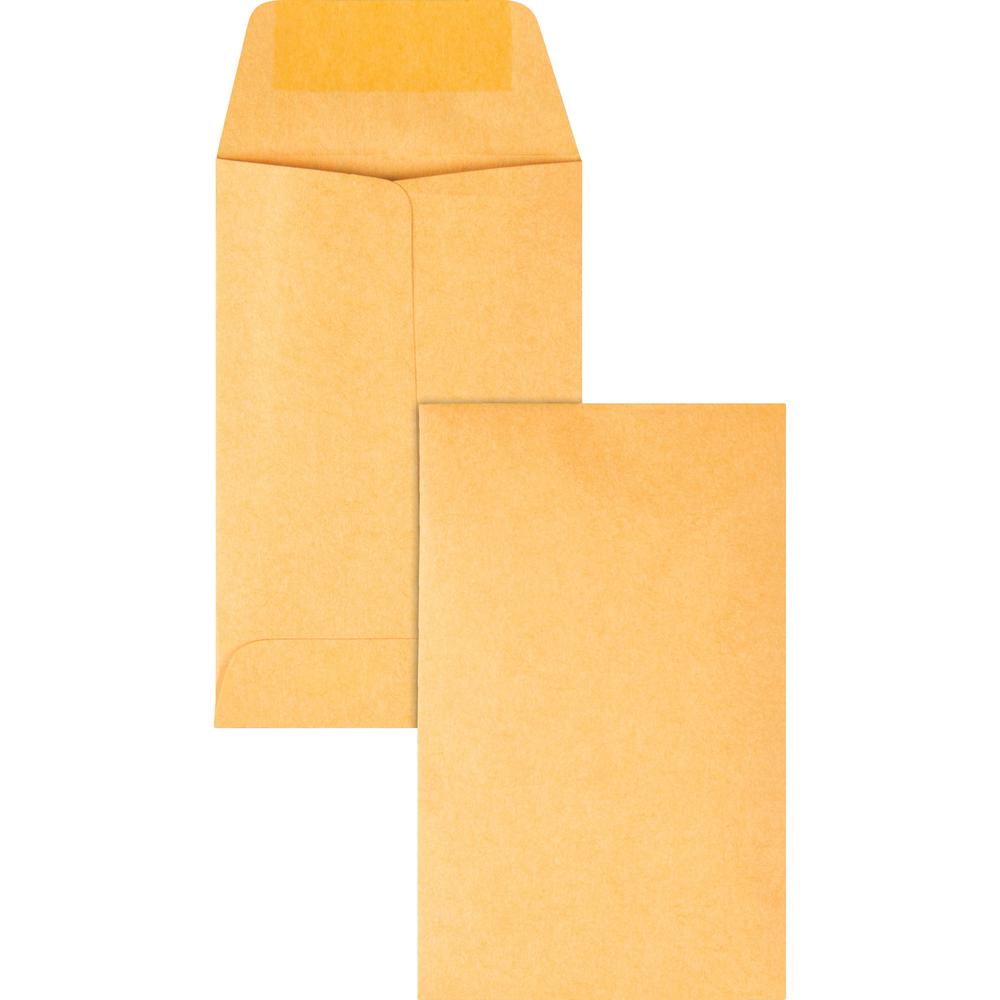 Quality Park No. 1 Coin and Small Parts Envelopes with Gummed Seal - Coin - #1 - 2 1/4" Width x 3 1/2" Length - 24 lb - Gummed - 500 / Box - Brown Kraft