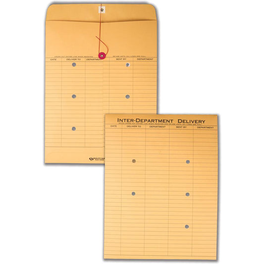 Quality Park 10 x 13 Inter-Departmental Envelopes - Inter-department - 10" Width x 13" Length - 28 lb - String/Button - Kraft - 100 / Box - Brown Kraft