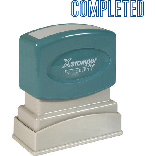 Xstamper COMPLETED Title Stamp - Message Stamp - "COMPLETED" - 0.50" Impression Width x 1.63" Impression Length - 100000 Impression(s) - Blue - Recycled - 1 Each