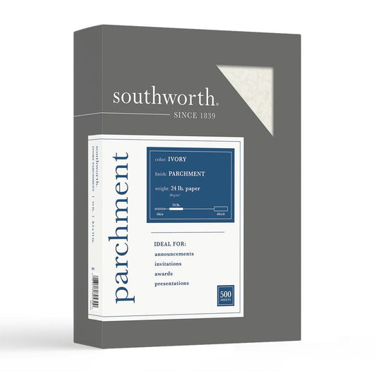 Southworth Parchment Specialty Paper - Ivory - Letter - 8 1/2" x 11" - 24 lb Basis Weight - Parchment - 500 / Box - Acid-free, Lignin-free - Ivory