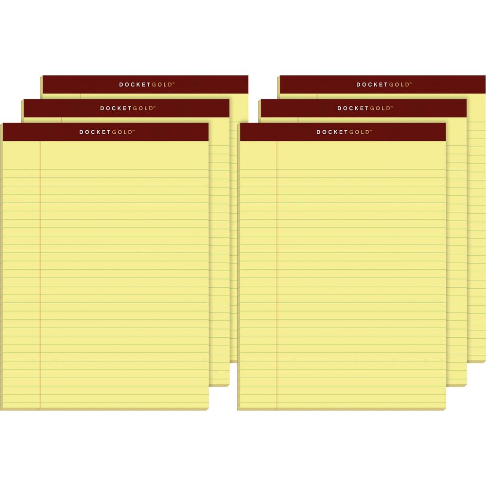 TOPS Docket Gold Legal Pads - Letter - 50 Sheets - Double Stitched - 0.34" Ruled - 20 lb Basis Weight - Letter - 8 1/2" x 11" - Canary Paper - Burgundy Binding - Perforated, Hard Cover, Heavyweight, B