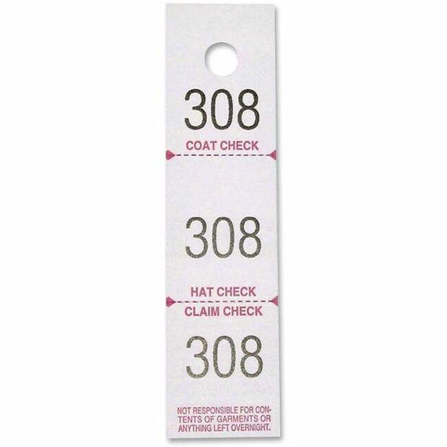 Sparco 3-Part Coat Check Tickets - 500 / Pack - White