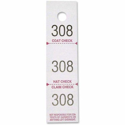 Sparco 3-Part Coat Check Tickets - 500 / Pack - White