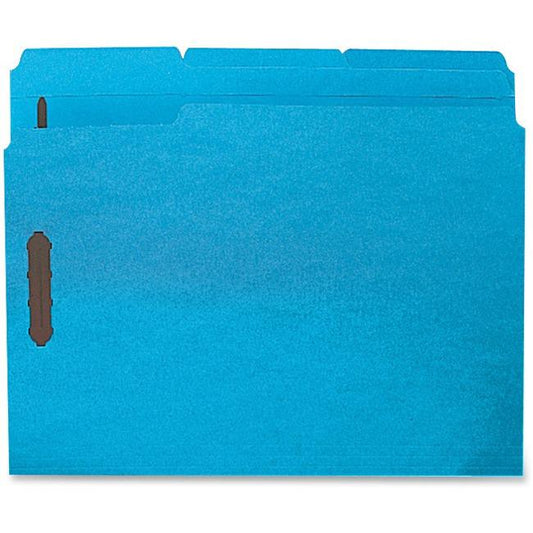 Business Source 1/3 Tab Cut Letter Recycled Fastener Folder - 8 1/2" x 11" - 3/4" Expansion - 2 Fastener(s) - 2" Fastener Capacity - Top Tab Location - Assorted Position Tab Position - Blue - 10% Recy