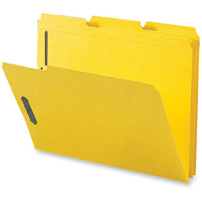 Business Source 1/3 Tab Cut Letter Recycled Fastener Folder - 8 1/2" x 11" - 3/4" Expansion - 2 Fastener(s) - 2" Fastener Capacity - Top Tab Location - Assorted Position Tab Position - Yellow - 10% Re