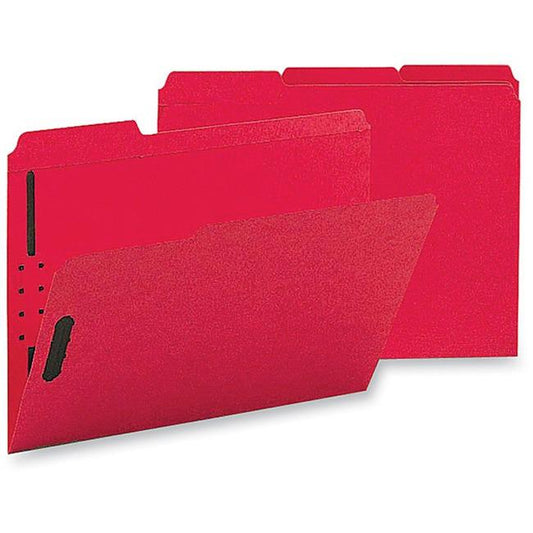 Business Source 1/3 Tab Cut Letter Recycled Fastener Folder - 8 1/2" x 11" - 3/4" Expansion - 2 Fastener(s) - 2" Fastener Capacity - Top Tab Location - Assorted Position Tab Position - Red - 10% Recyc