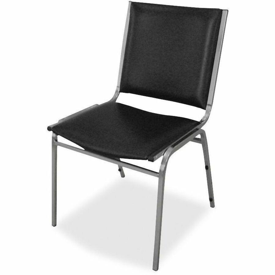 Lorell Padded Armless Stacking Chairs - Black Vinyl Seat - Vinyl Back - Steel Frame - Black - Steel, Vinyl - 4 / Carton