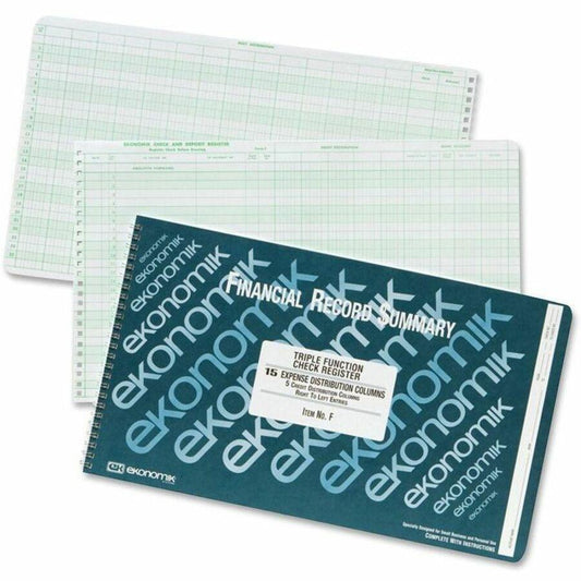 Ekonomik Triple-function Check Register - 40 Sheet(s) - Wire Bound - 14.75" x 8.75" Sheet Size - 20 Columns per Sheet - White Sheet(s) - Recycled - 1 Each