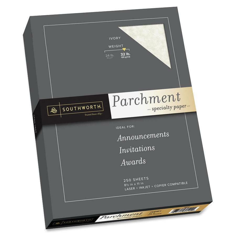 Southworth Parchment Specialty Paper - Letter - 8 1/2" x 11" - 32 lb Basis Weight - Parchment - 250 / Box - Acid-free, Lignin-free - Ivory