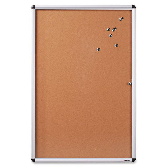 Lorell Enclosed Cork Bulletin Boards - 48" Height x 36" Width - Natural Cork Surface - Durable, Resilient, Self-healing - Aluminum Aluminum Frame - 1 Each