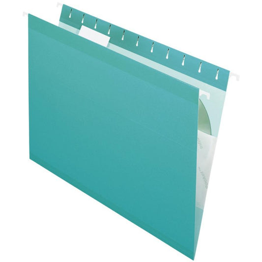 Pendaflex 1/5 Tab Cut Letter Recycled Hanging Folder - 8 1/2" x 11" - Aqua - 10% Recycled - 25 / Box