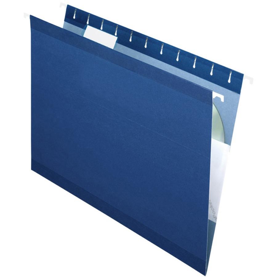 Pendaflex 1/5 Tab Cut Letter Recycled Hanging Folder - 8 1/2" x 11" - Navy - 10% Recycled - 25 / Box