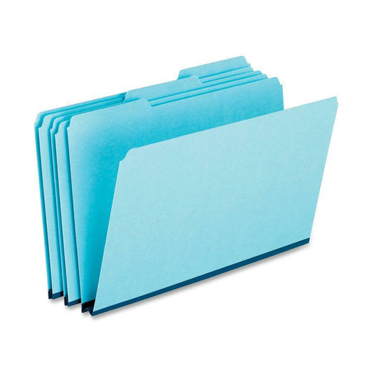 Pendaflex 1/3 Tab Cut Legal Recycled Top Tab File Folder - 8 1/2" x 14" - 1" Expansion - Top Tab Location - Assorted Position Tab Position - Pressboard, Tyvek - Blue - 65% Recycled - 25 / Box