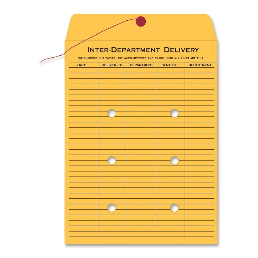 Quality Park 9 x 12 Inter-Departmental Envelopes - Inter-department - 9" Width x 12" Length - 28 lb - String/Button - Kraft - 100 / Box - Brown Kraft