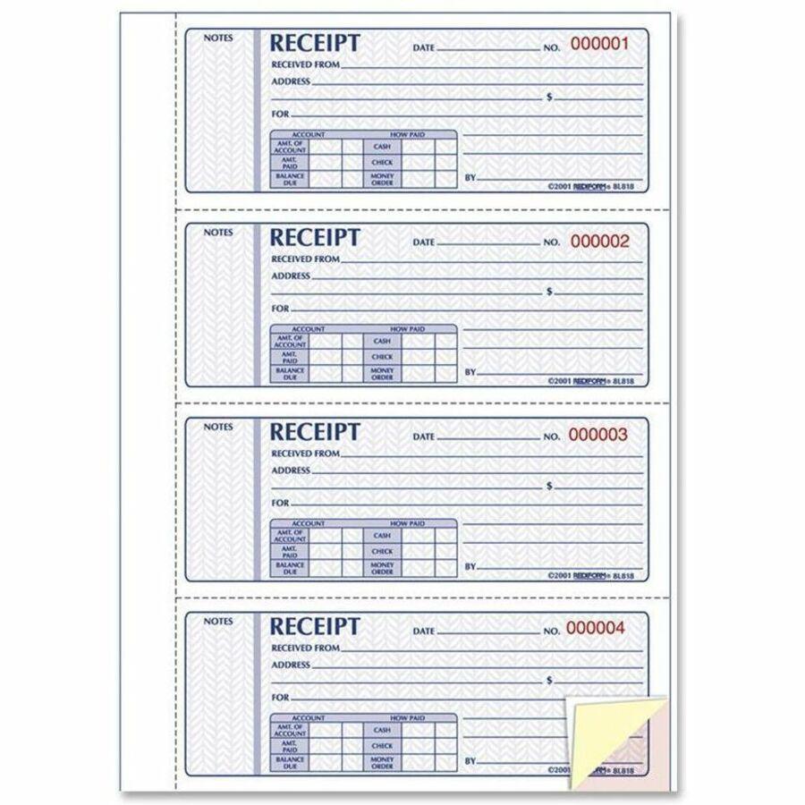 Rediform Hardbound Money Receipt Book - 200 Sheet(s) - 3 PartCarbonless Copy - 2.75" x 7" Form Size - White Sheet(s) - 1 Each