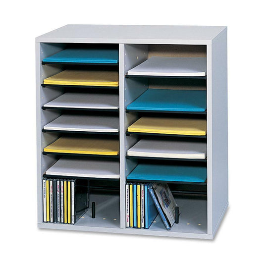 Safco Adjustable Shelves Literature Organizers - 16 Compartment(s) - Compartment Size 2.50" x 9" x 11.50" - 21.1" Height x 19.5" Width x 11.8" Depth - Gray - Wood - 1 Each