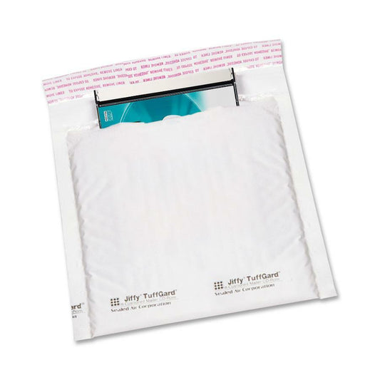 Sealed Air Jiffy Tuffgard CD/DVD Mailers - Bubble - 7 1/4" Width x 8" Length - Peel & Seal - Poly - 25 / Carton - White