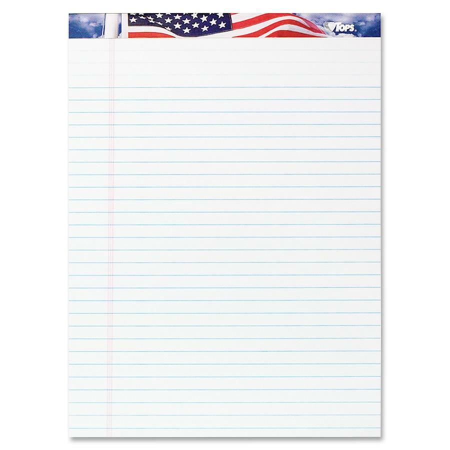 TOPS American Pride Writing Tablets - 50 Sheets - Strip - 0.34" Ruled - 16 lb Basis Weight - 8 1/2" x 11 3/4" - White Paper - Perforated, Bleed Resistant - 3 / Pack