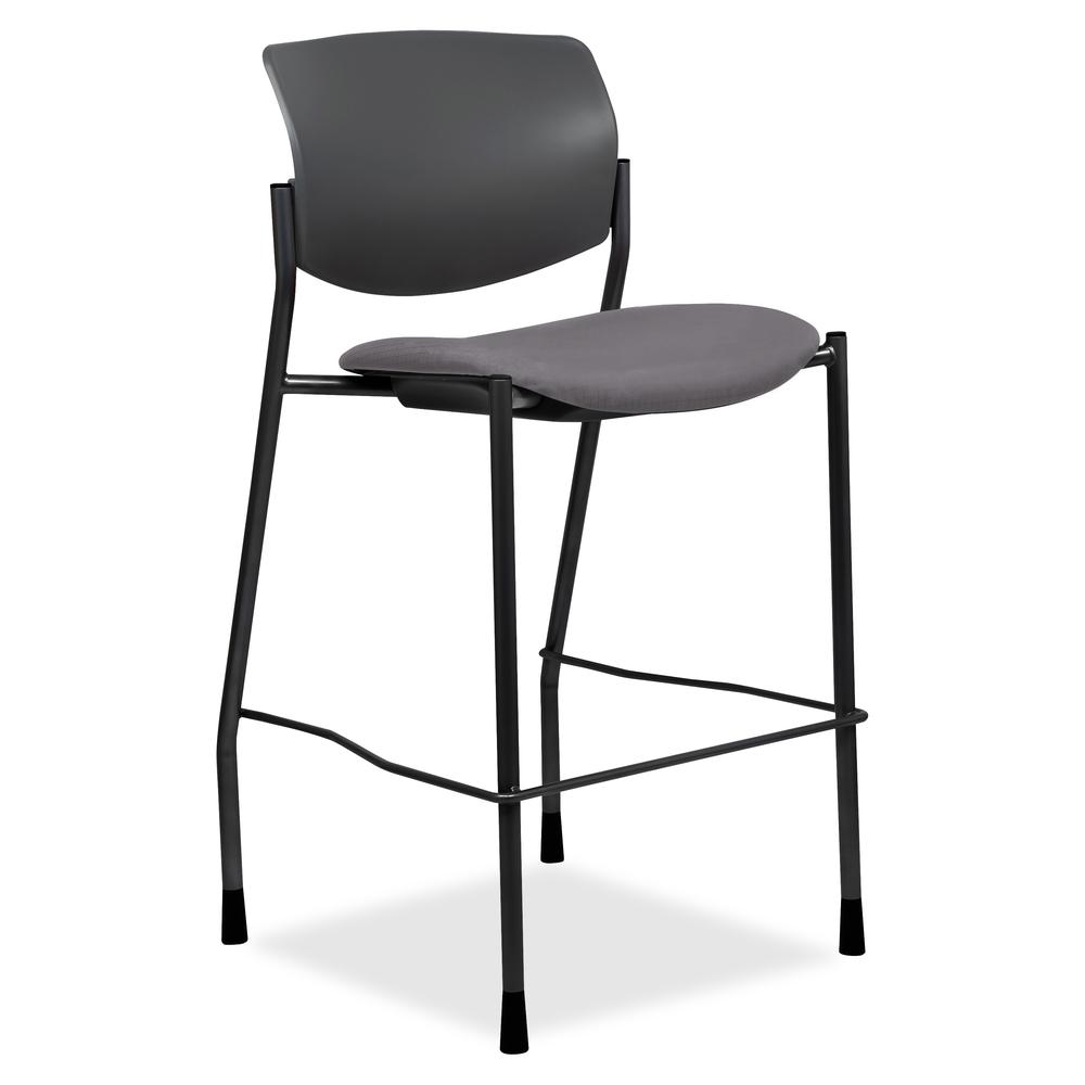 Lorell Vinyl Seat Contemporary Stool - Ash Vinyl Seat - Black Plastic Back - Powder Coated, Black Tubular Steel Frame - Four-legged Base - Ash - 1 Each