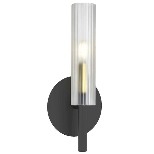 1 Light Incandescent Wand Wall Sconce Matte Black & Aged Brass w/ Frosted Glass