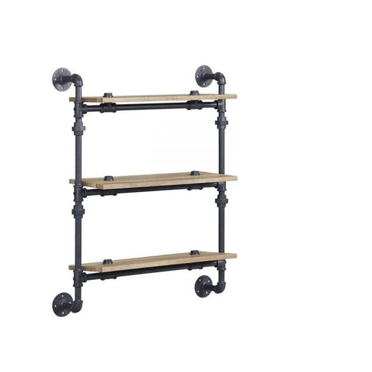 ACME Brantley Wall Rack w/3 Shelves, Oak & Sandy Black Finish