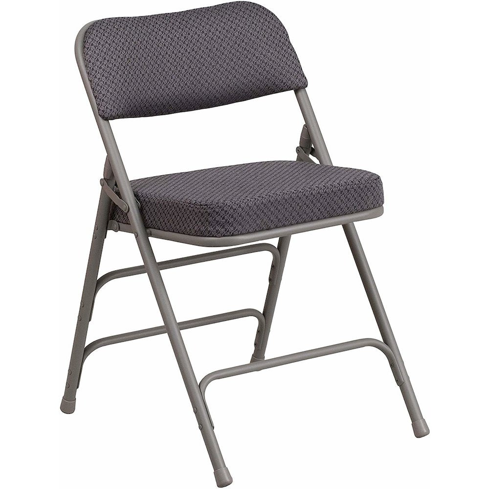 HERCULES Series Premium Curved Triple Braced & Double Hinged Gray Fabric Metal Folding Chair pack of 4