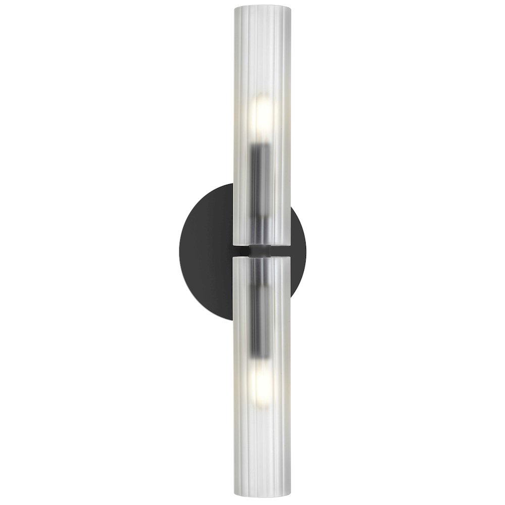 2 Light Incandescent Wand Wall Sconce Matte Black w/ Frosted Glass