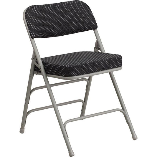 HERCULES Series Premium Curved Triple Braced & Double Hinged Black Pin-Dot Fabric Metal Folding Chair pack of 4