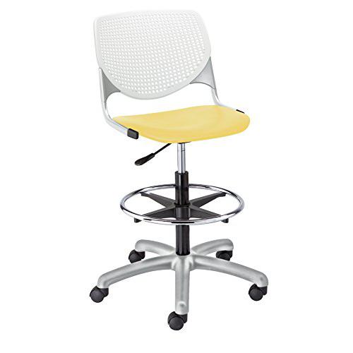 KOOL Poly Adjustable Drafting Stool, White Back, Yellow Seat