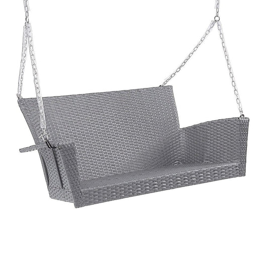 Resin Wicker/ Steel Contemporary Hanging Loveseat Swing, Weathered Grey