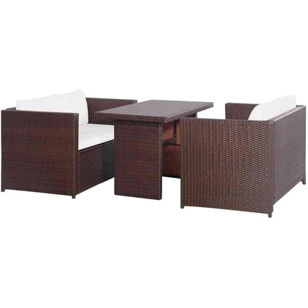 vidaXL 3 Piece Bistro Set Poly with Cushions Rattan Brown, 43914