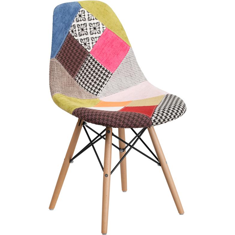 Elon Series Milan Patchwork Fabric Chair with Wooden Legs