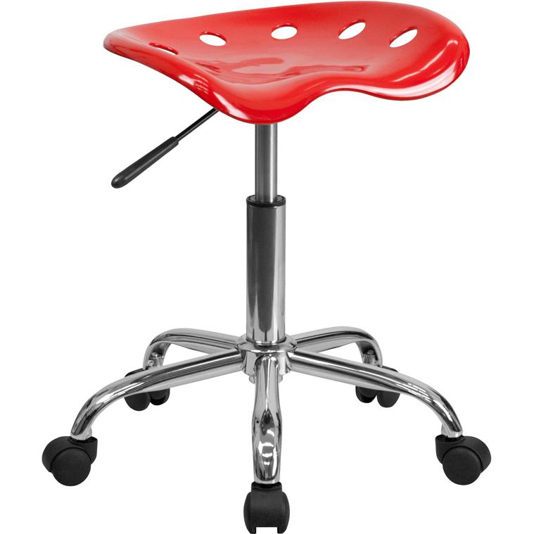 Vibrant Red Tractor Seat and Chrome Stool