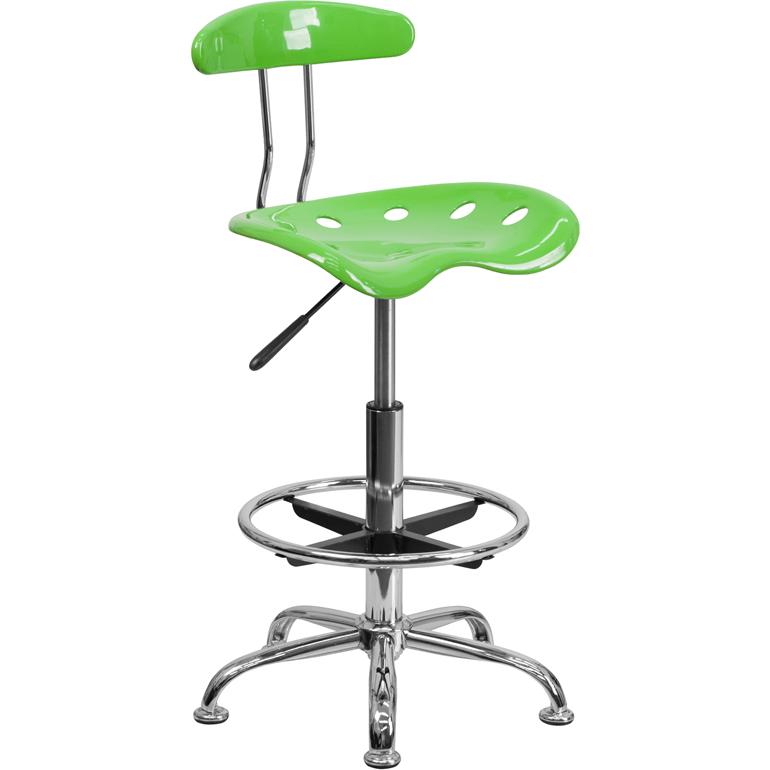 Vibrant Apple Green and Chrome Drafting Stool with Tractor Seat