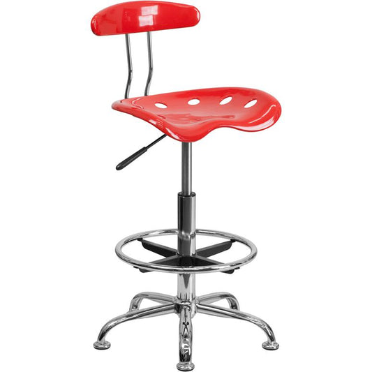 Vibrant Cherry Tomato and Chrome Drafting Stool with Tractor Seat