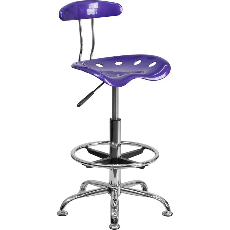 Vibrant Violet and Chrome Drafting Stool with Tractor Seat