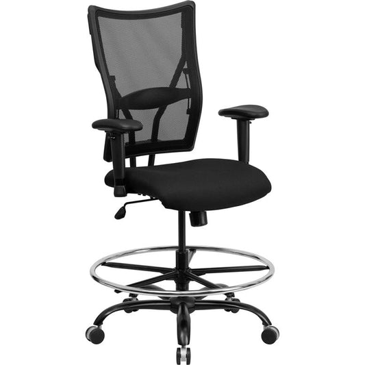 HERCULES Series Big & Tall 400 lb. Rated Black Mesh Ergonomic Drafting Chair with Adjustable Arms