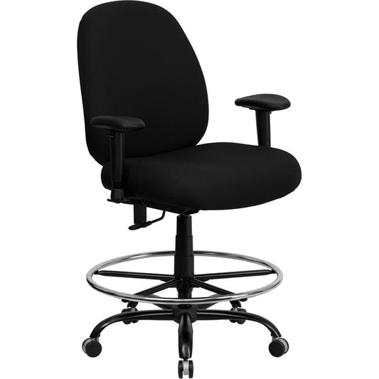 Black Fabric Ergonomic Drafting Chair with Adjustable Back Height and Arms