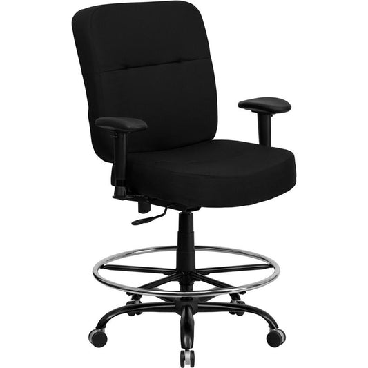 HERCULES Series Big & Tall 400 lb. Rated Black Fabric Rectangular Back Ergonomic Draft Chair with Adjustable Arms