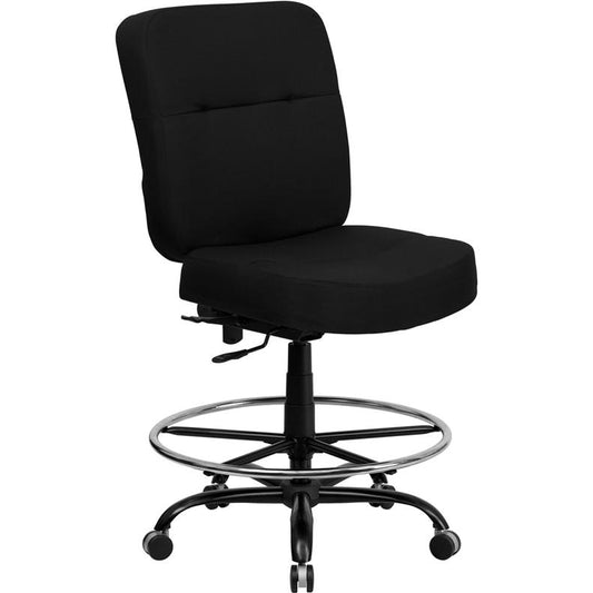 Black Fabric Ergonomic Drafting Chair with Rectangular Back