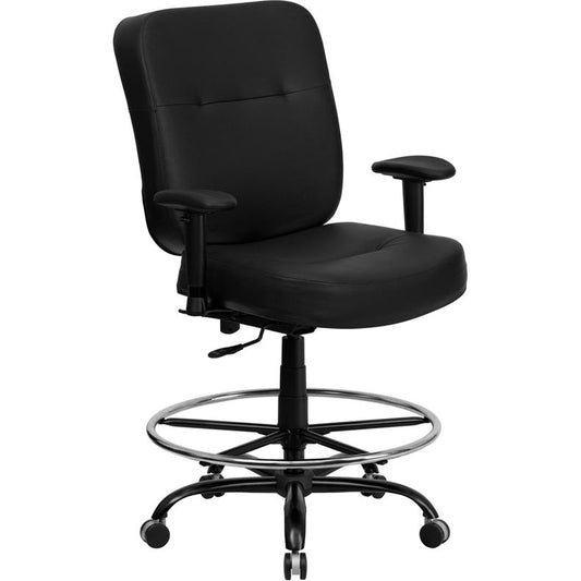 HERCULES Series Big & Tall 400 lb. Rated Black LeatherSoft Ergonomic Drafting Chair with Adjustable Arms