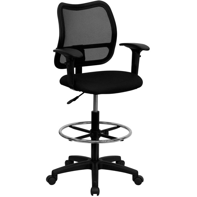 Mid-Back Black Mesh Drafting Chair with Adjustable Arms