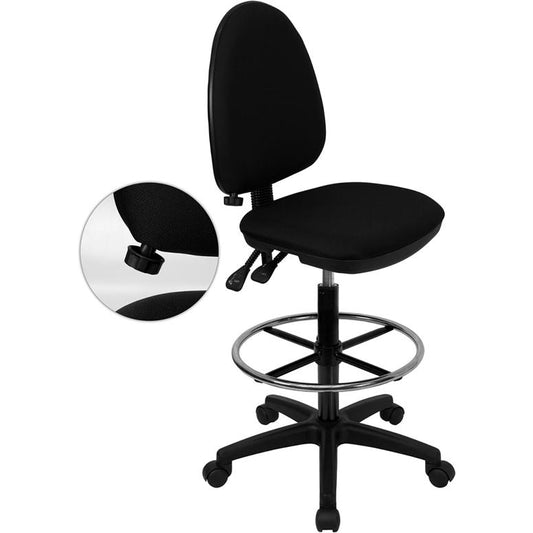 Black Fabric Ergonomic Drafting Chair with Adjustable Lumbar Support