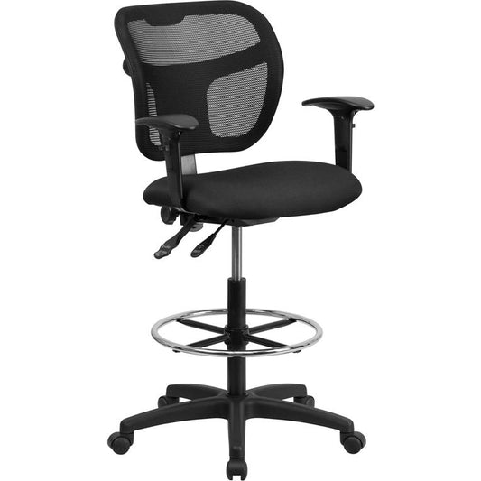 Black Mesh Drafting Chair with Back Height Adjustment and Adjustable Arms