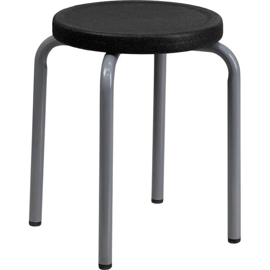 Stackable Stool with Black Seat and Silver Powder Coated Frame