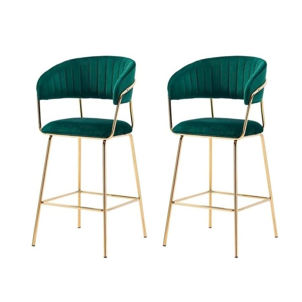 Best Master Furniture Bellai 24" Velvet Counter Stool in Green (Set of 2)